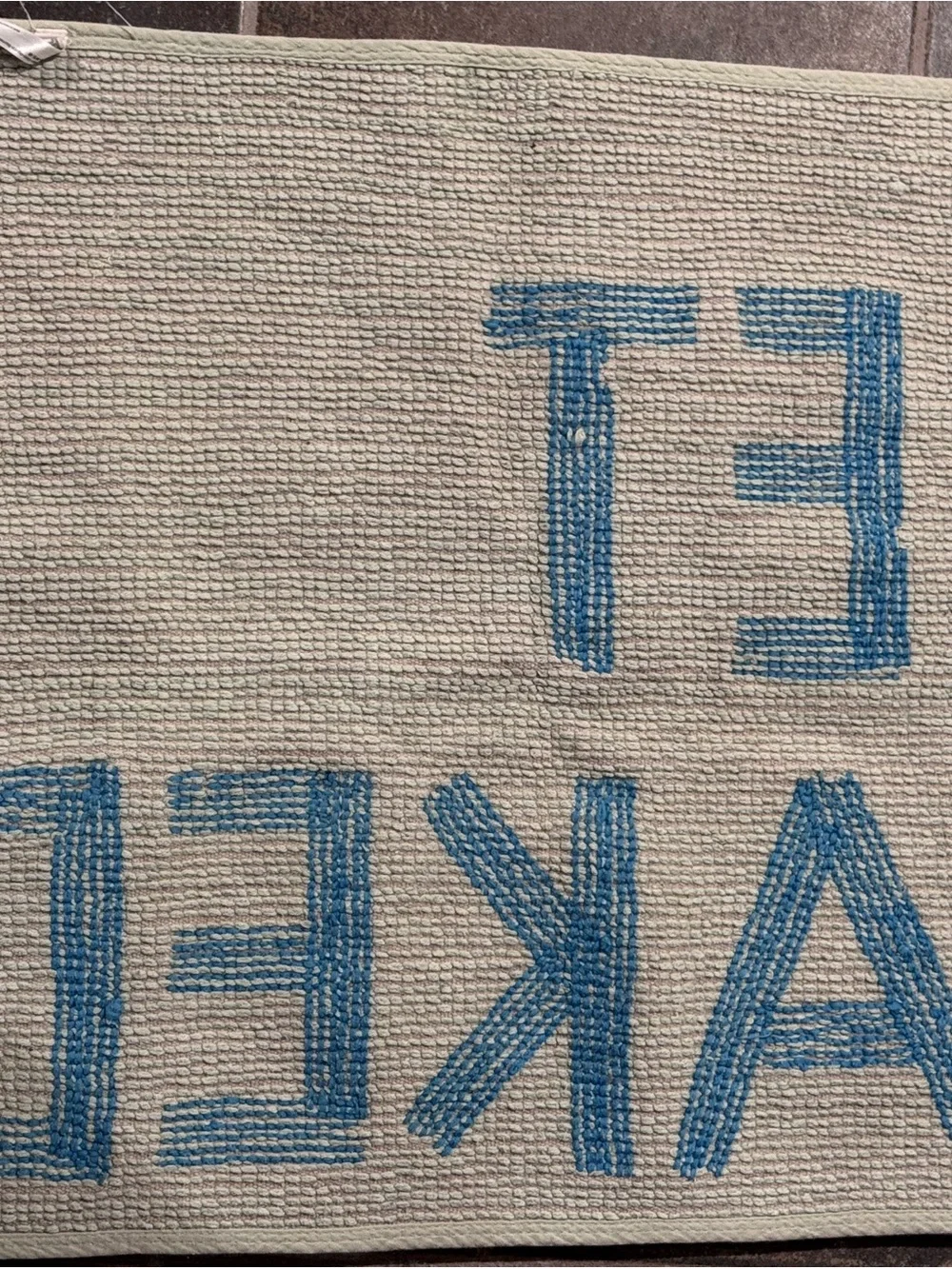 Urban Outfitters Blue 'Get Naked' Bath Rug - Blue Letters on Light Gray